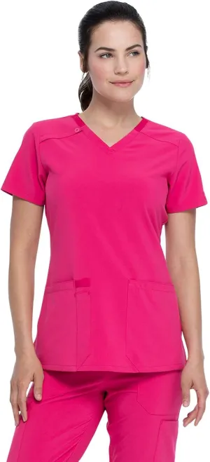 Dickies Scrub Set For Women V-Neck Top DK615 Natural Rise Tapered Leg Pull-On Pant DK005 with 360 Stretch Fabric, Hot Pink - M Top/M Tall Pant