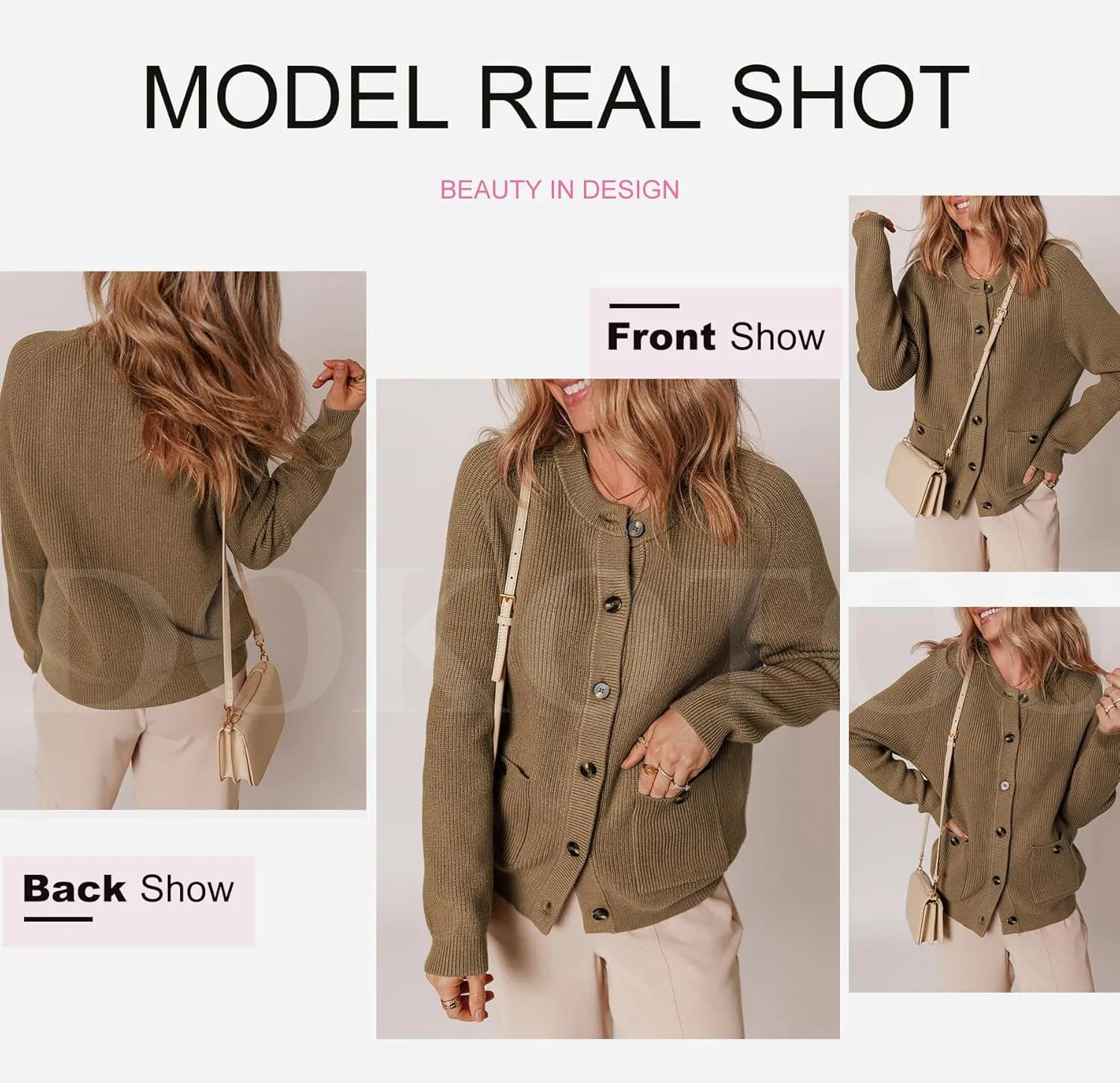 Dokotoo Cardigan Sweaters for Women Casual Long Sleeve Crewneck Button Down Cable Knit Sweater Tops with Pockets