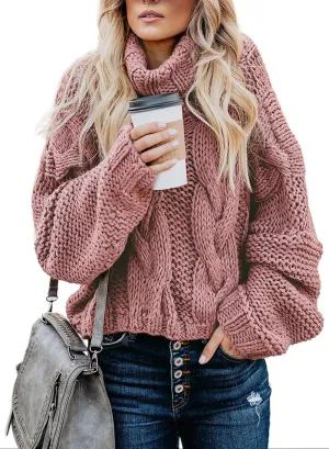 Dokotoo Womens 2024 Winter Fall Solid Turtleneck High Neck Balloon Long Sleeve Sweaters Pullover Outerwear
