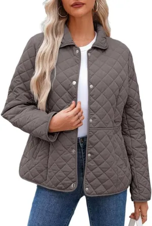 Dokotoo Women's Winter Quilted Jackets Long Sleeve Button Down Diamond Puffer Jacket Outerwear Coats with Pockets