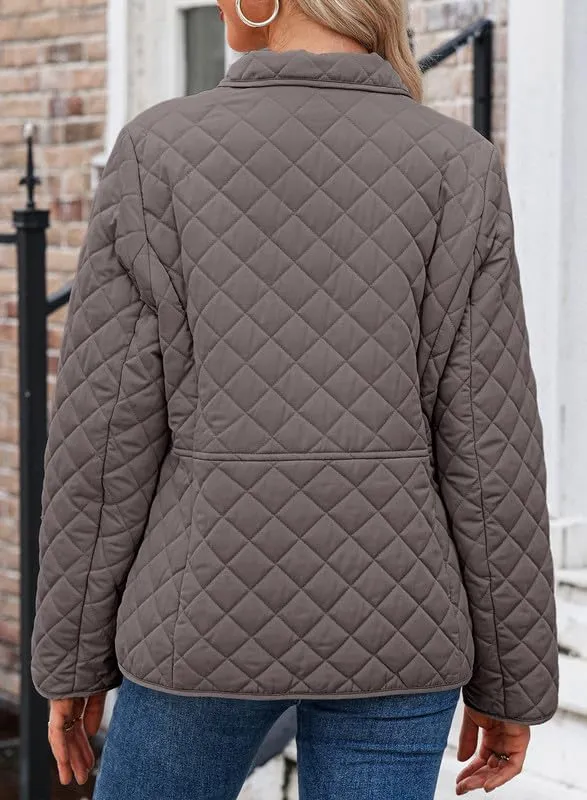 Dokotoo Women's Winter Quilted Jackets Long Sleeve Button Down Diamond Puffer Jacket Outerwear Coats with Pockets