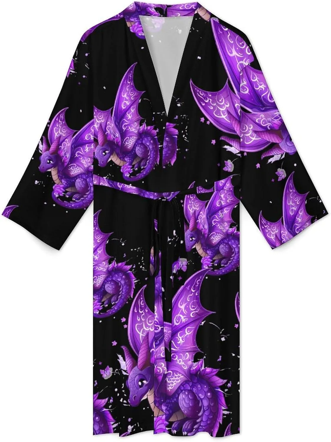 Dragon Magical Purple Men's Bathrobes Soft Long Robe Lightweight Nightgown Sleepwear Loungewear