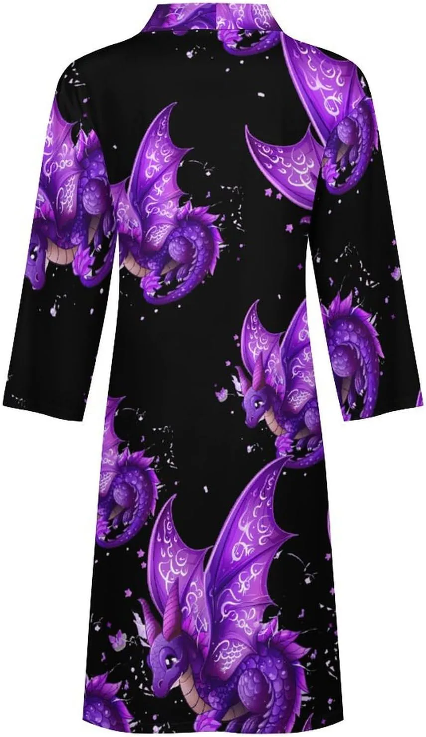 Dragon Magical Purple Men's Bathrobes Soft Long Robe Lightweight Nightgown Sleepwear Loungewear