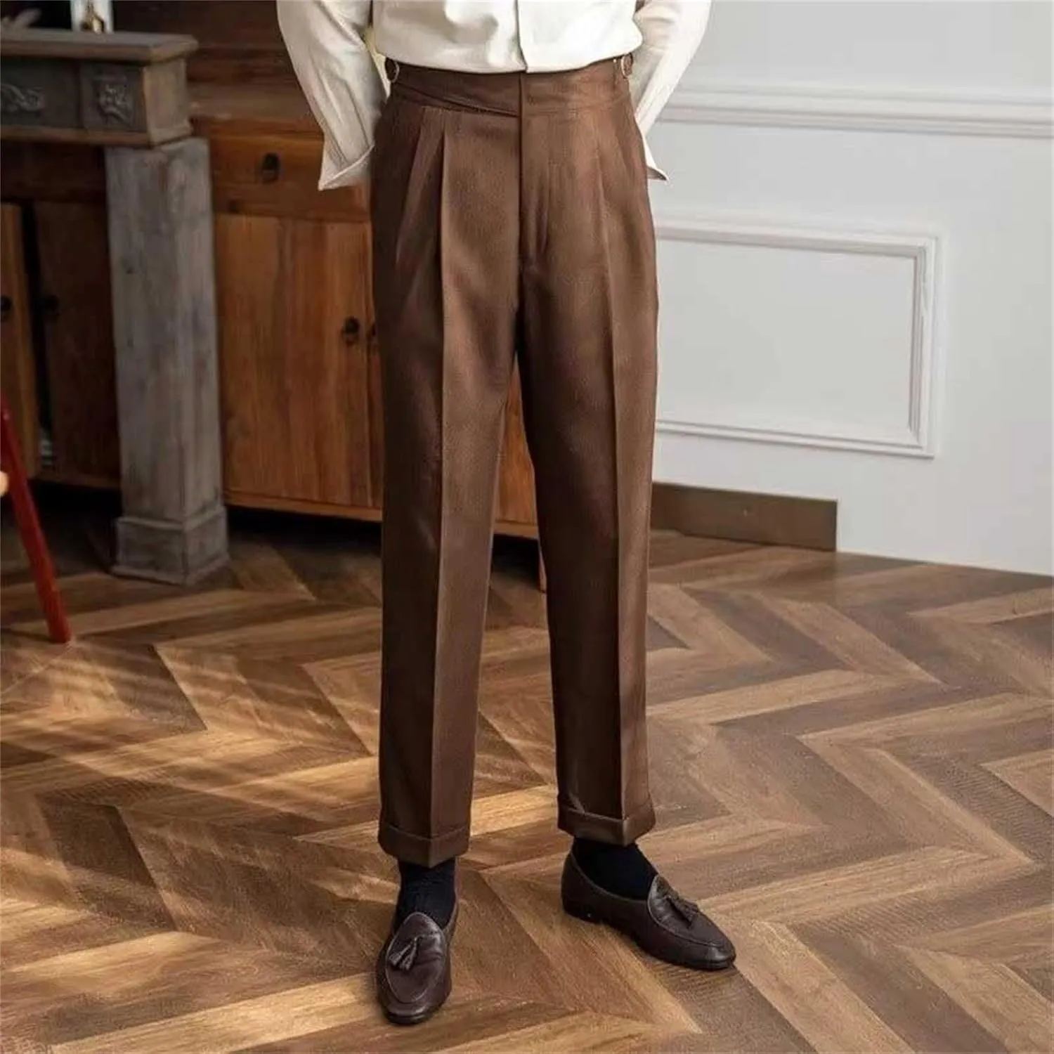 Dress Pants for Men Pleated Vintage No Belt Required High Waist Suit Trousers Casual Business Work Clothes