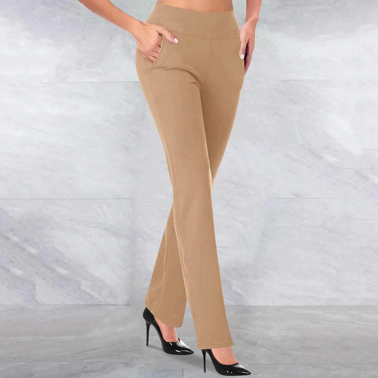 Dress Pants for Women Wide Leg Flare Work Pants High Waisted Stretch Trousers with Pockets Business Casual Slacks