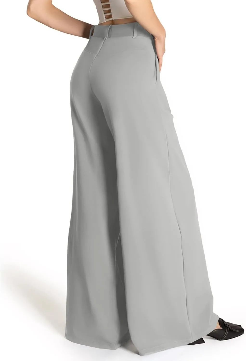 Dress Pants Women Business Casual Lightweight Wide Leg Pants Dressy Elastic Waist Golf Trousers with Pockets