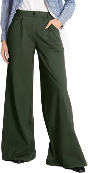 Dress Pants Women Business Casual Lightweight Wide Leg Pants Dressy Elastic Waist Golf Trousers with Pockets