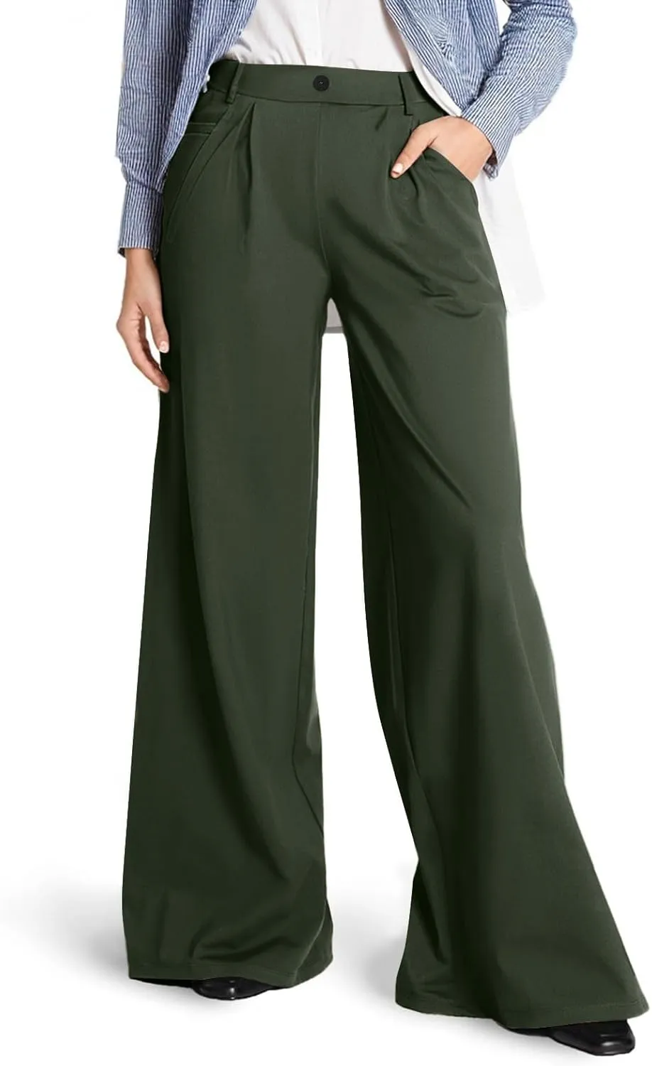 Dress Pants Women Business Casual Lightweight Wide Leg Pants Dressy Elastic Waist Golf Trousers with Pockets