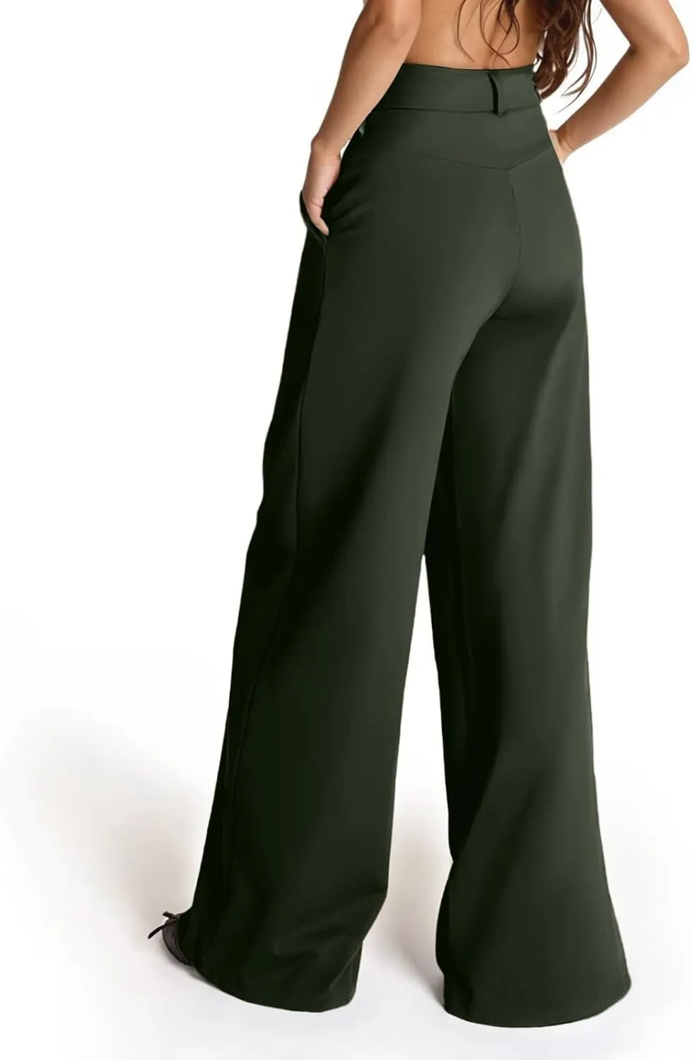 Dress Pants Women Business Casual Lightweight Wide Leg Pants Dressy Elastic Waist Golf Trousers with Pockets