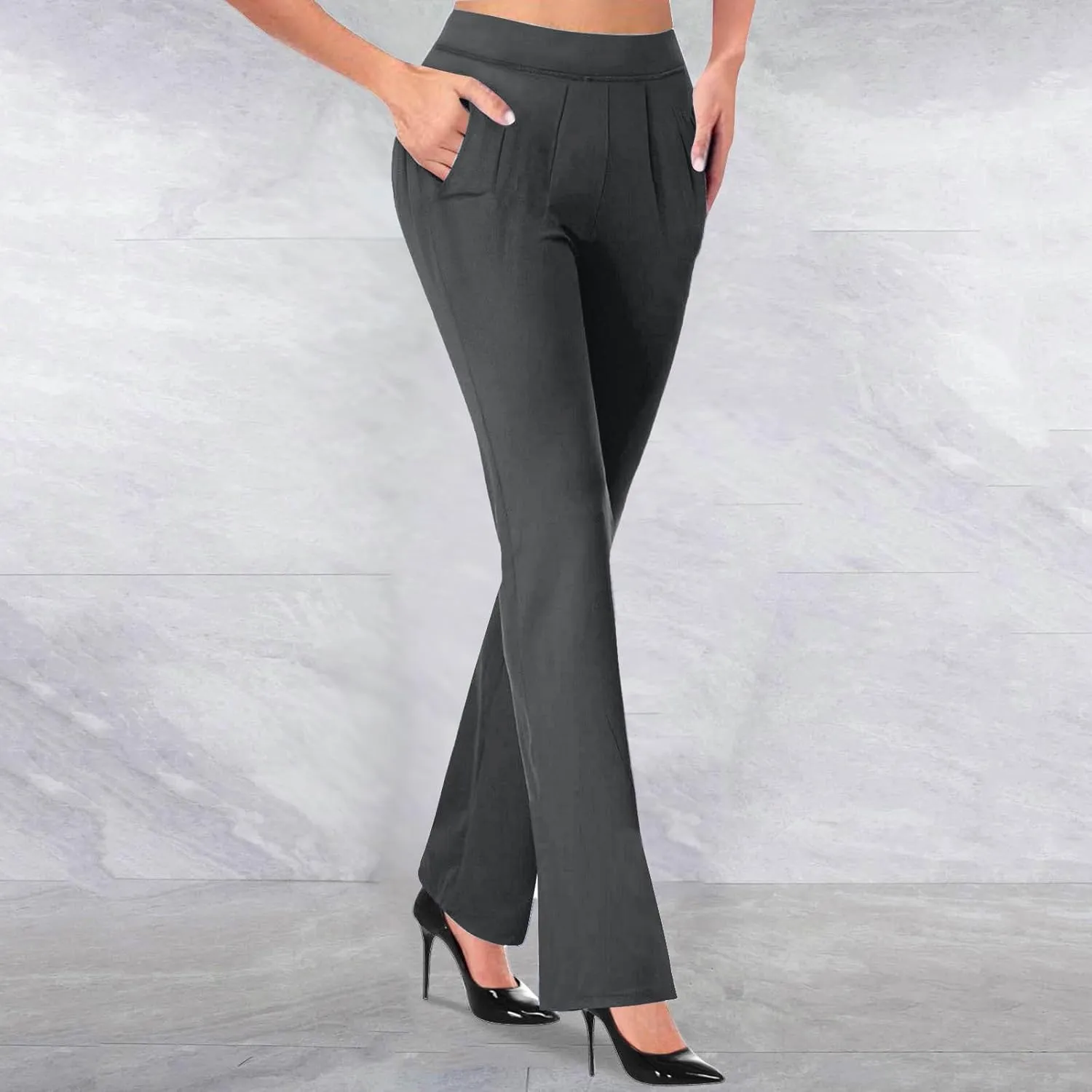 Dress Pants Women Business Casual Work Pants High Waisted Flare Formal Pants Dressy Office Trousers Pants with Pockets