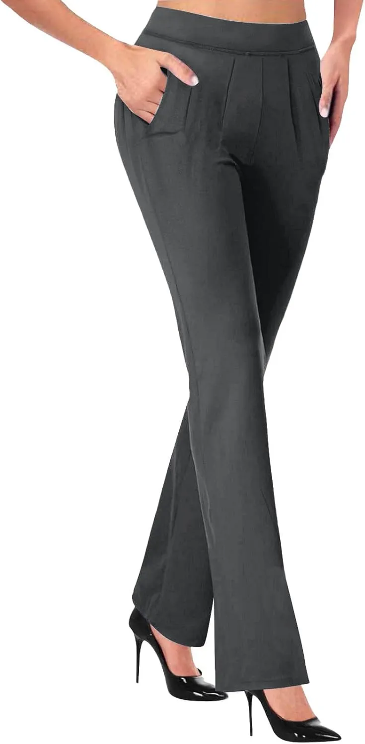 Dress Pants Women Business Casual Work Pants High Waisted Flare Formal Pants Dressy Office Trousers Pants with Pockets