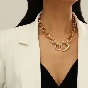 Edgy Eternal Thick Chain Love Heart Pendant Choker Necklaces