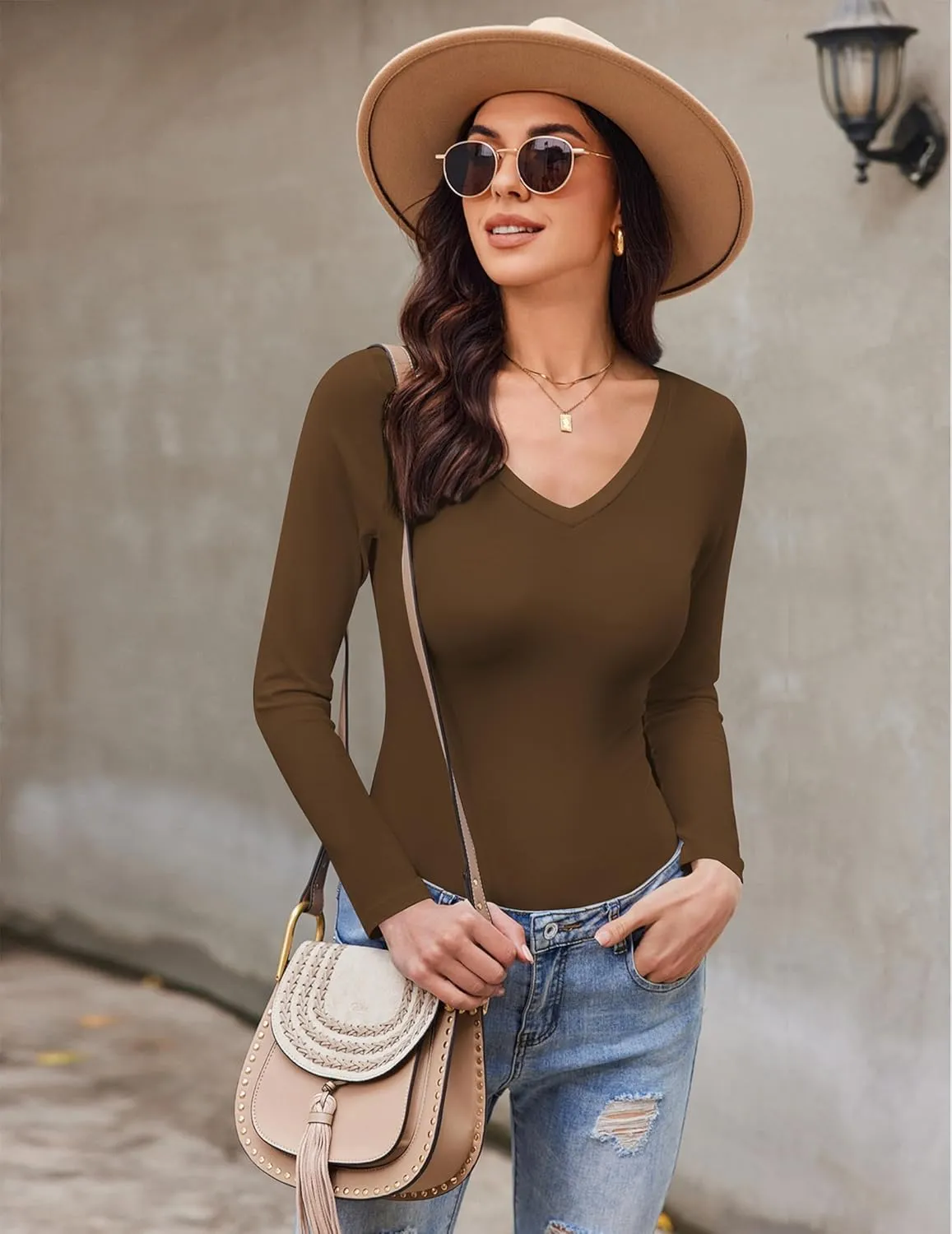 Ekouaer Womens 3 Pack Long Sleeve Shirts V Neck Slim Fit Lightweight Layer Tops 2024 Fall Clothes Thermal Undershirts