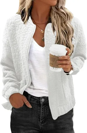 EVALESS Bomber Jackets for Women Spring Fashion 2025 Cute Jacquard Coats Lightweight Zip Up Jackets Dressy Casual