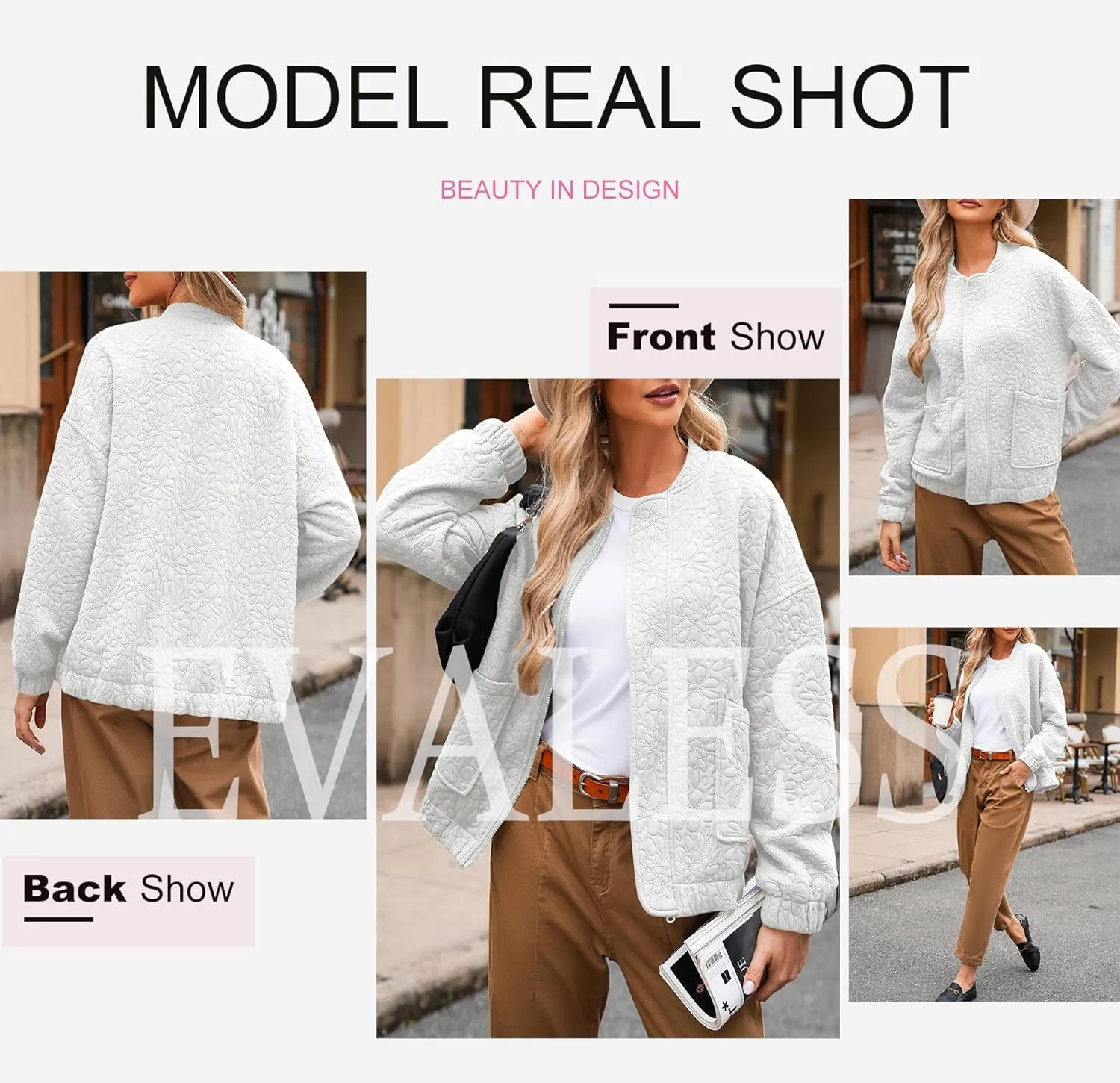 EVALESS Bomber Jackets for Women Spring Fashion 2025 Cute Jacquard Coats Lightweight Zip Up Jackets Dressy Casual