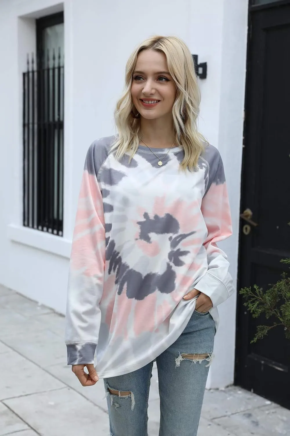 Famulily Womens Tie Dye Sweatshirt Casual Long Sleeve Crewneck Pullover Shirts S-XXL