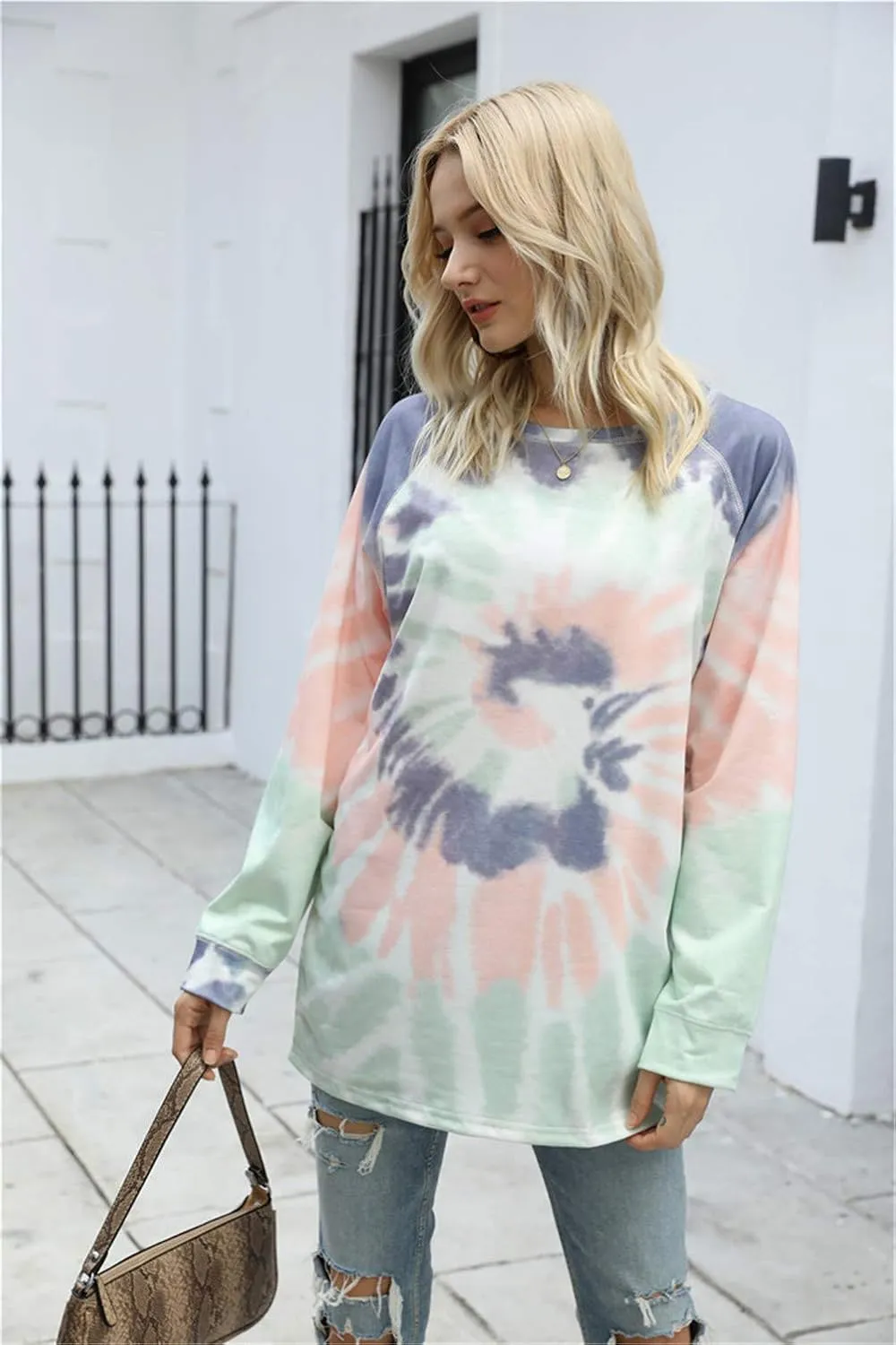 Famulily Womens Tie Dye Sweatshirt Casual Long Sleeve Crewneck Pullover Shirts S-XXL
