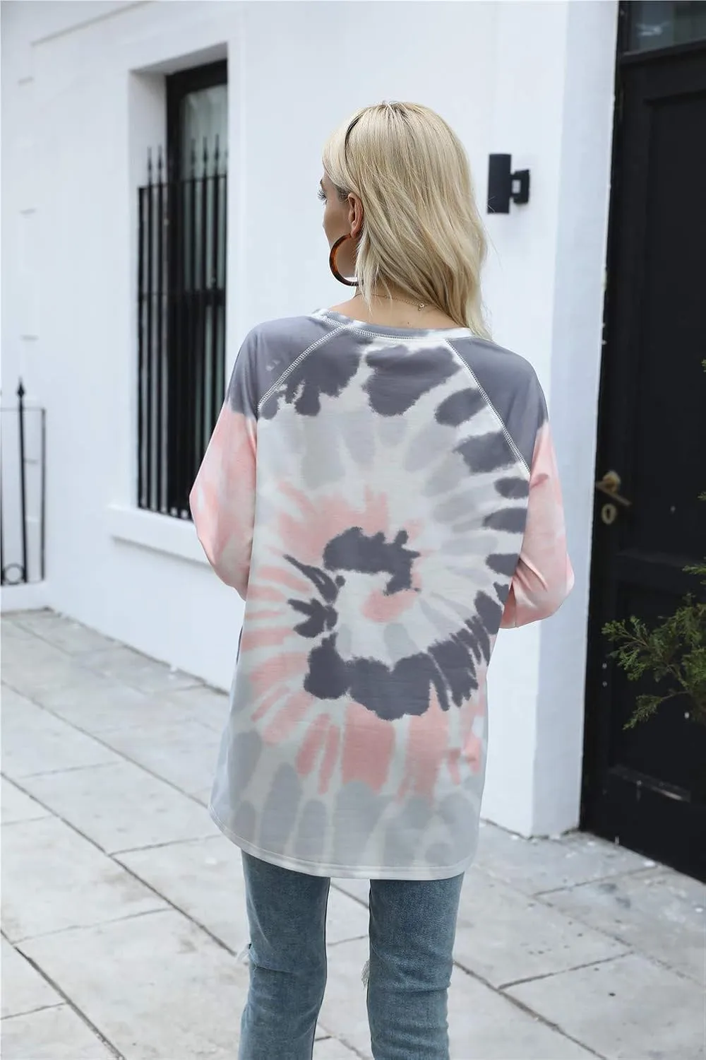 Famulily Womens Tie Dye Sweatshirt Casual Long Sleeve Crewneck Pullover Shirts S-XXL