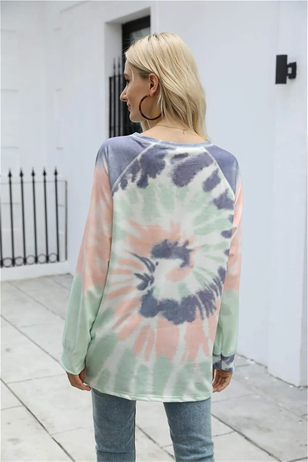 Famulily Womens Tie Dye Sweatshirt Casual Long Sleeve Crewneck Pullover Shirts S-XXL