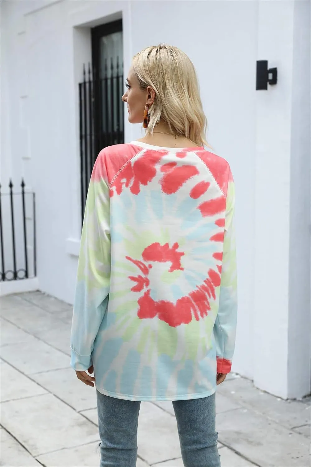 Famulily Womens Tie Dye Sweatshirt Casual Long Sleeve Crewneck Pullover Shirts S-XXL