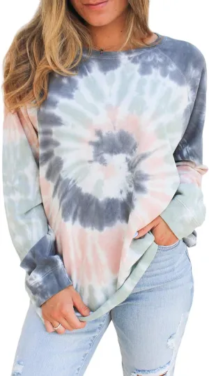 Famulily Womens Tie Dye Sweatshirt Casual Long Sleeve Crewneck Pullover Shirts S-XXL