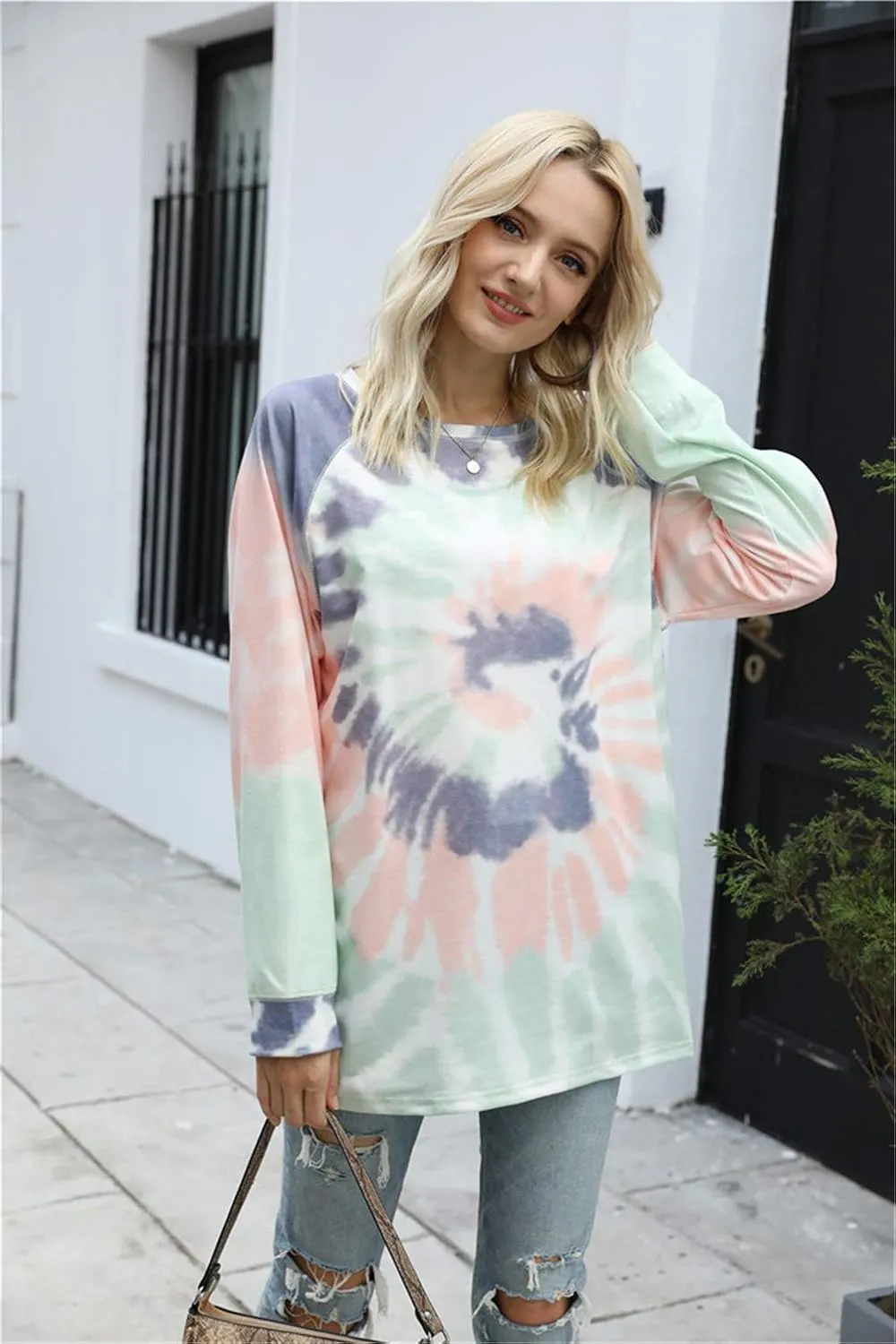 Famulily Womens Tie Dye Sweatshirt Casual Long Sleeve Crewneck Pullover Shirts S-XXL