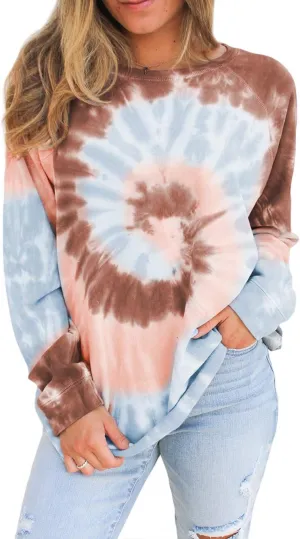 Famulily Womens Tie Dye Sweatshirt Casual Long Sleeve Crewneck Pullover Shirts S-XXL