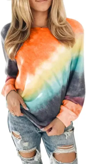 Famulily Womens Tie Dye Sweatshirt Casual Long Sleeve Crewneck Pullover Shirts S-XXL