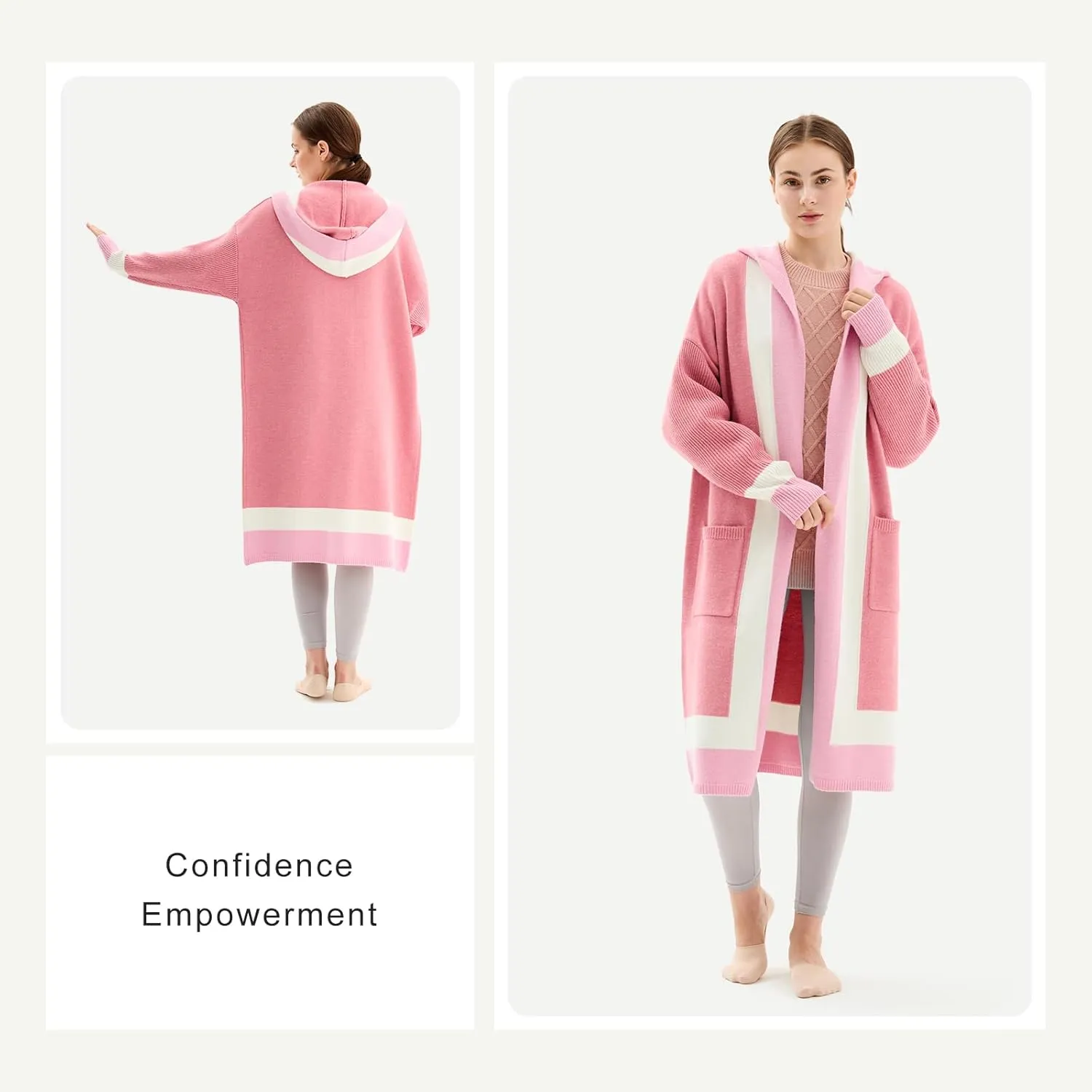Fashion Striped Long Sweater Cardigan for Women, Oversized Open Front Cardigan with Pockets
