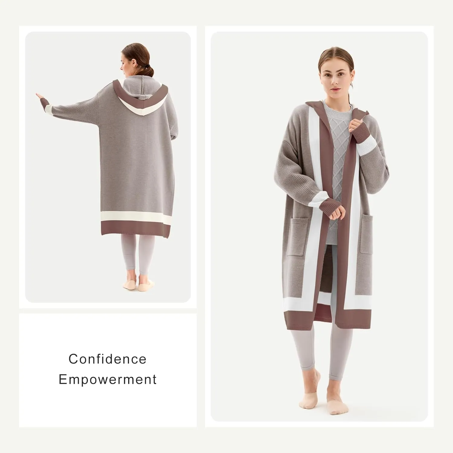 Fashion Striped Long Sweater Cardigan for Women, Oversized Open Front Cardigan with Pockets