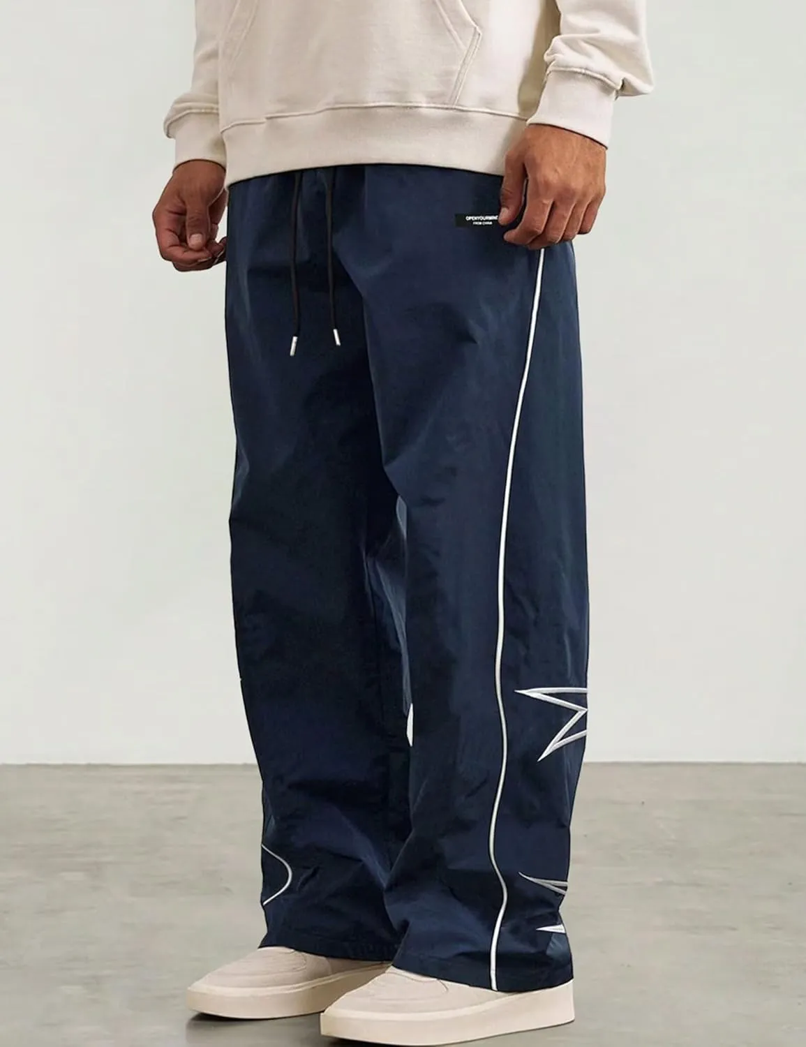 FCOOLYEET Men's Star Pants Y2K Wide Leg Graphic Sweatpants Baggy Striped Pant Lightweight Drawstring Track Pants