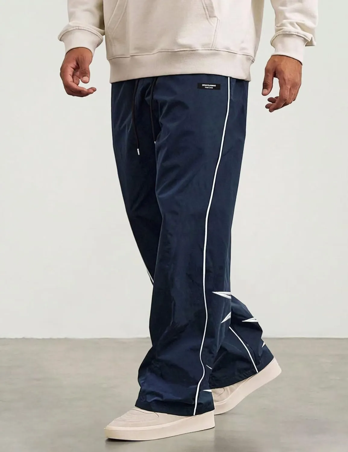 FCOOLYEET Men's Star Pants Y2K Wide Leg Graphic Sweatpants Baggy Striped Pant Lightweight Drawstring Track Pants