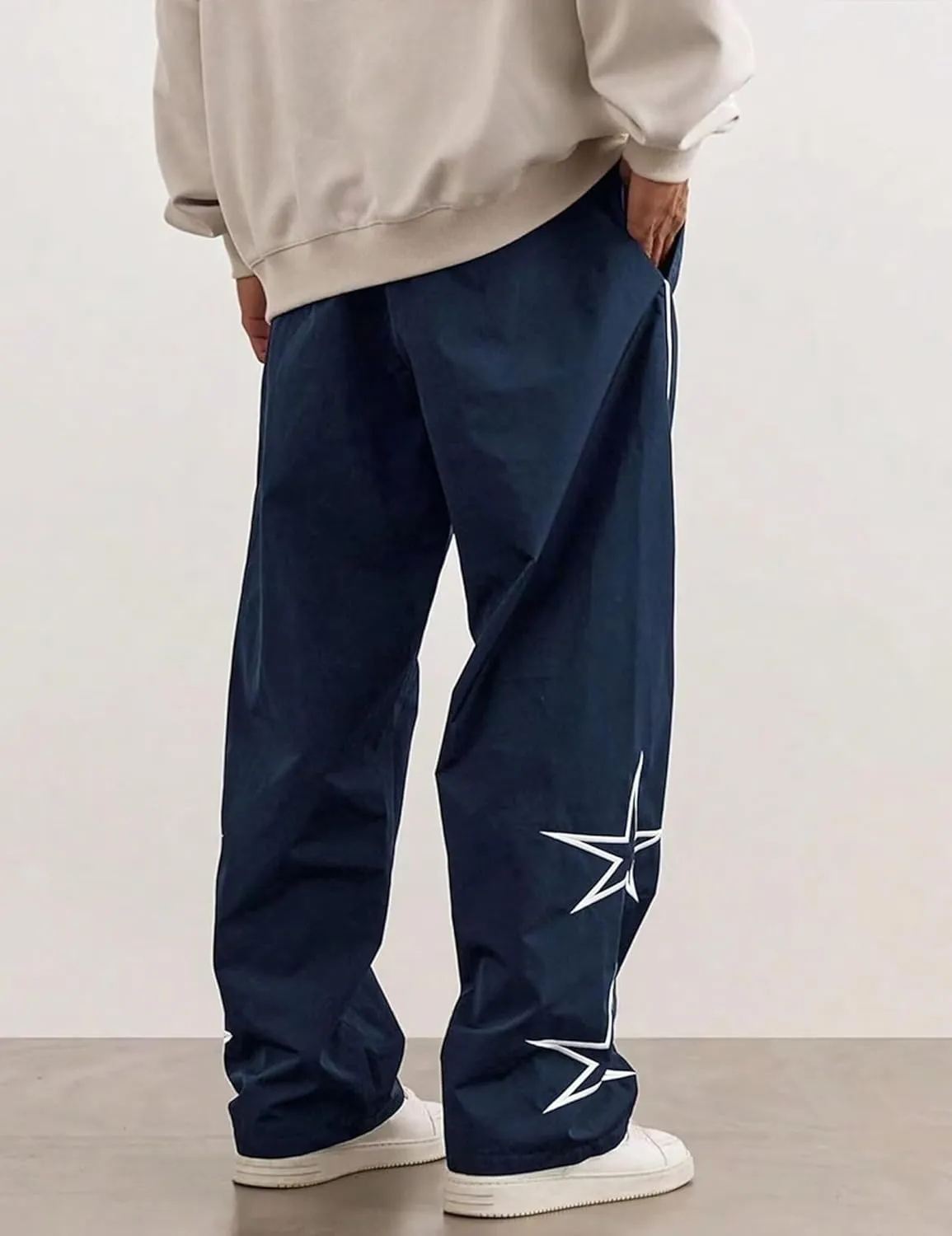 FCOOLYEET Men's Star Pants Y2K Wide Leg Graphic Sweatpants Baggy Striped Pant Lightweight Drawstring Track Pants