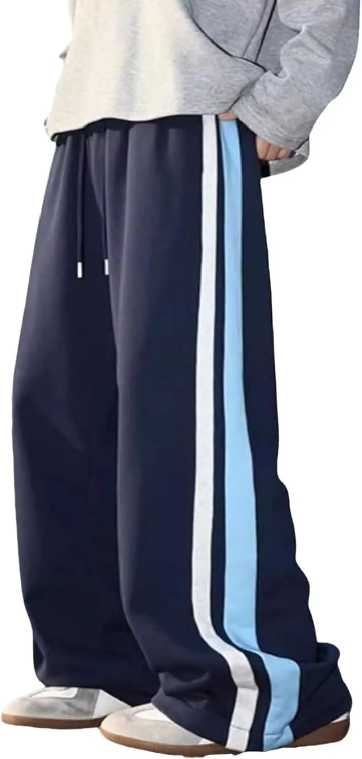 FCOOLYEET Mens Wide Leg Sweatpants Y2k Baggy Track Pants Drawstring Pants Open Bottom Sweatpants for Women