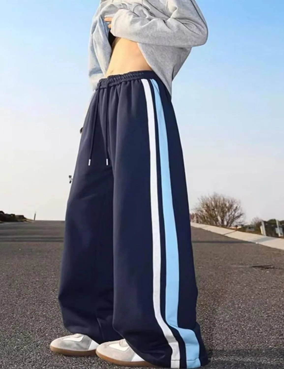FCOOLYEET Mens Wide Leg Sweatpants Y2k Baggy Track Pants Drawstring Pants Open Bottom Sweatpants for Women