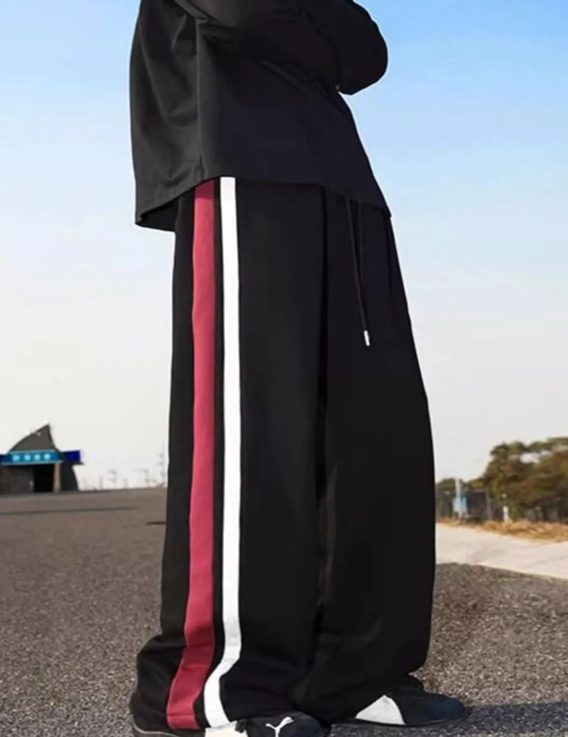 FCOOLYEET Mens Wide Leg Sweatpants Y2k Baggy Track Pants Drawstring Pants Open Bottom Sweatpants for Women