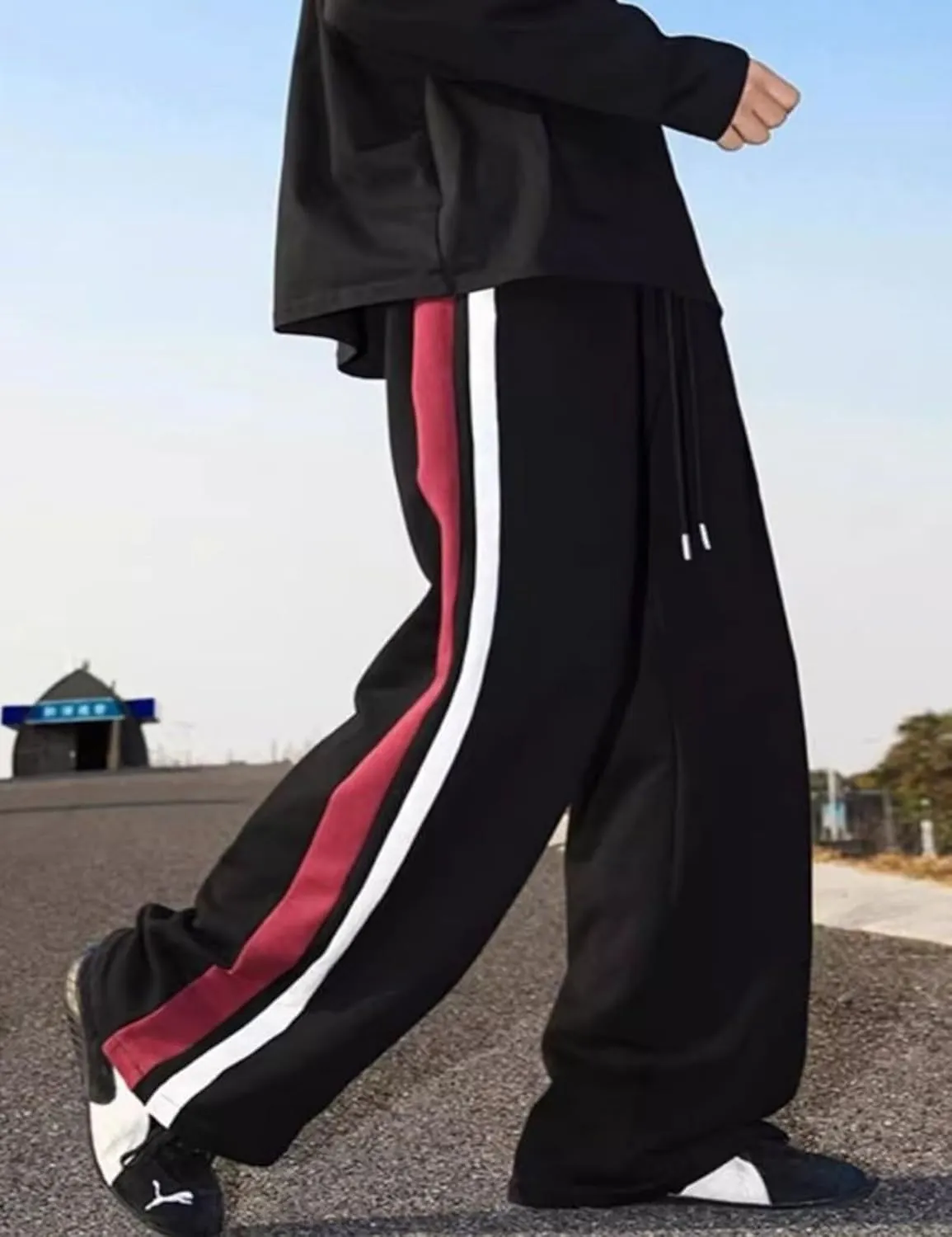 FCOOLYEET Mens Wide Leg Sweatpants Y2k Baggy Track Pants Drawstring Pants Open Bottom Sweatpants for Women