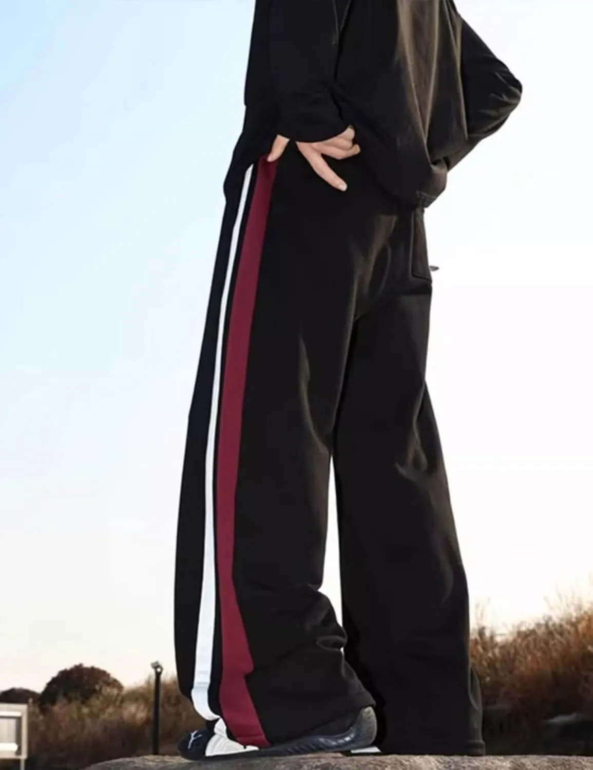 FCOOLYEET Mens Wide Leg Sweatpants Y2k Baggy Track Pants Drawstring Pants Open Bottom Sweatpants for Women