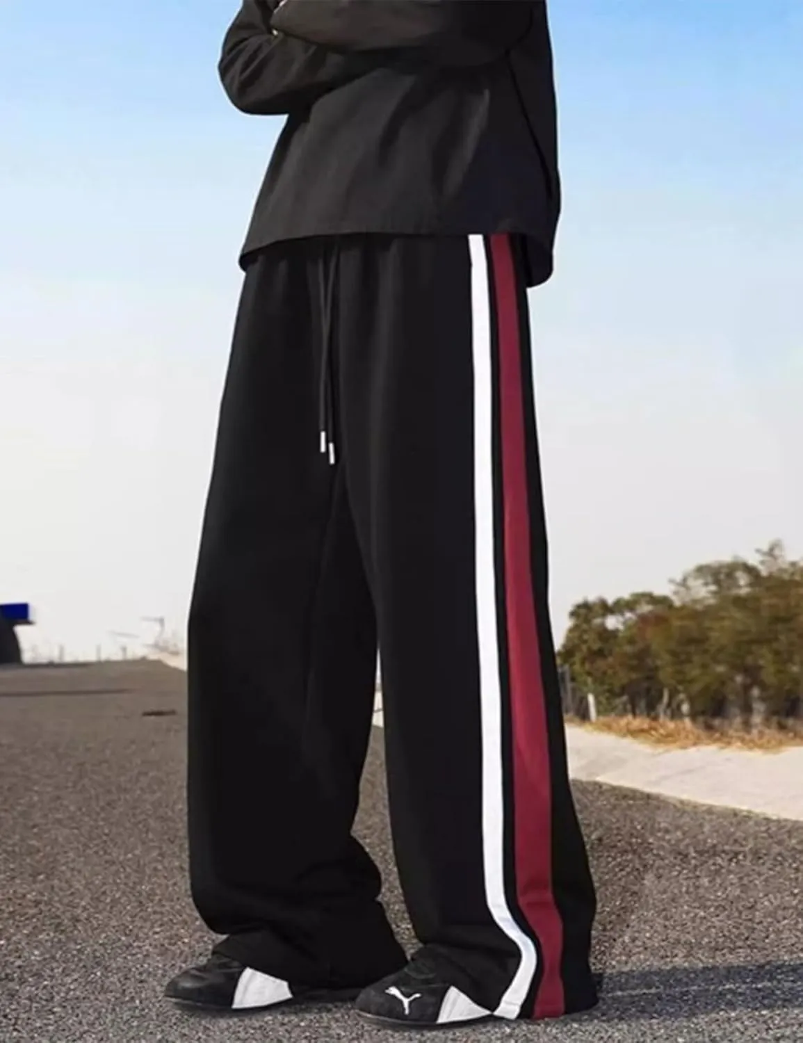 FCOOLYEET Mens Wide Leg Sweatpants Y2k Baggy Track Pants Drawstring Pants Open Bottom Sweatpants for Women