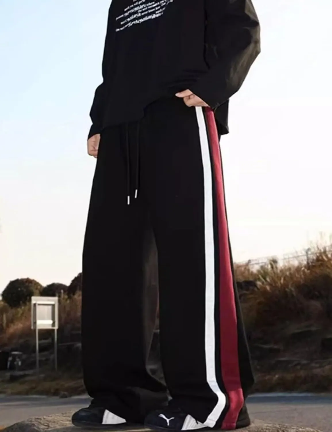 FCOOLYEET Mens Wide Leg Sweatpants Y2k Baggy Track Pants Drawstring Pants Open Bottom Sweatpants for Women