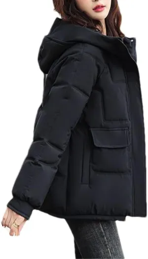 Fjnbbiot Autumn Winter Hooded Down Cotton-Padded Jacket Jacket Women Overcoat Warm Parker Coat Korean Loose Short Bread Clothes black L