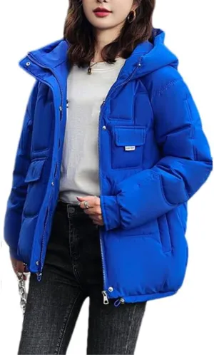 Fjnbbiot Autumn Winter Hooded Down Cotton-Padded Jacket Jacket Women Overcoat Warm Parker Coat Korean Loose Short Bread Clothes blue M
