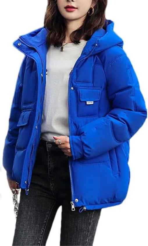 Fjnbbiot Autumn Winter Hooded Down Cotton-Padded Jacket Jacket Women Overcoat Warm Parker Coat Korean Loose Short Bread Clothes blue M