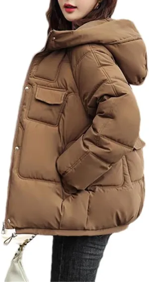 Fjnbbiot Autumn Winter Hooded Down Cotton-Padded Jacket Jacket Women Overcoat Warm Parker Coat Korean Loose Short Bread Clothes brown XL