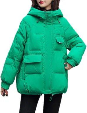 Fjnbbiot Autumn Winter Hooded Down Cotton-Padded Jacket Jacket Women Overcoat Warm Parker Coat Korean Loose Short Bread Clothes EN8 M