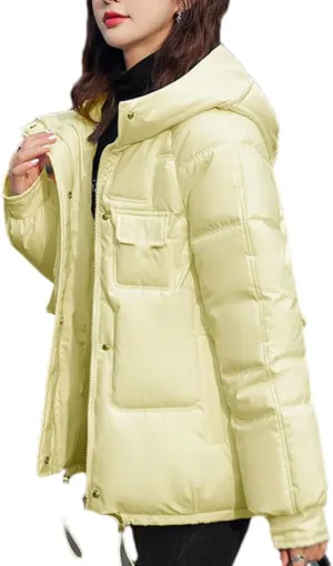Fjnbbiot Autumn Winter Hooded Down Cotton-Padded Jacket Jacket Women Overcoat Warm Parker Coat Korean Loose Short Bread Clothes yellow XL