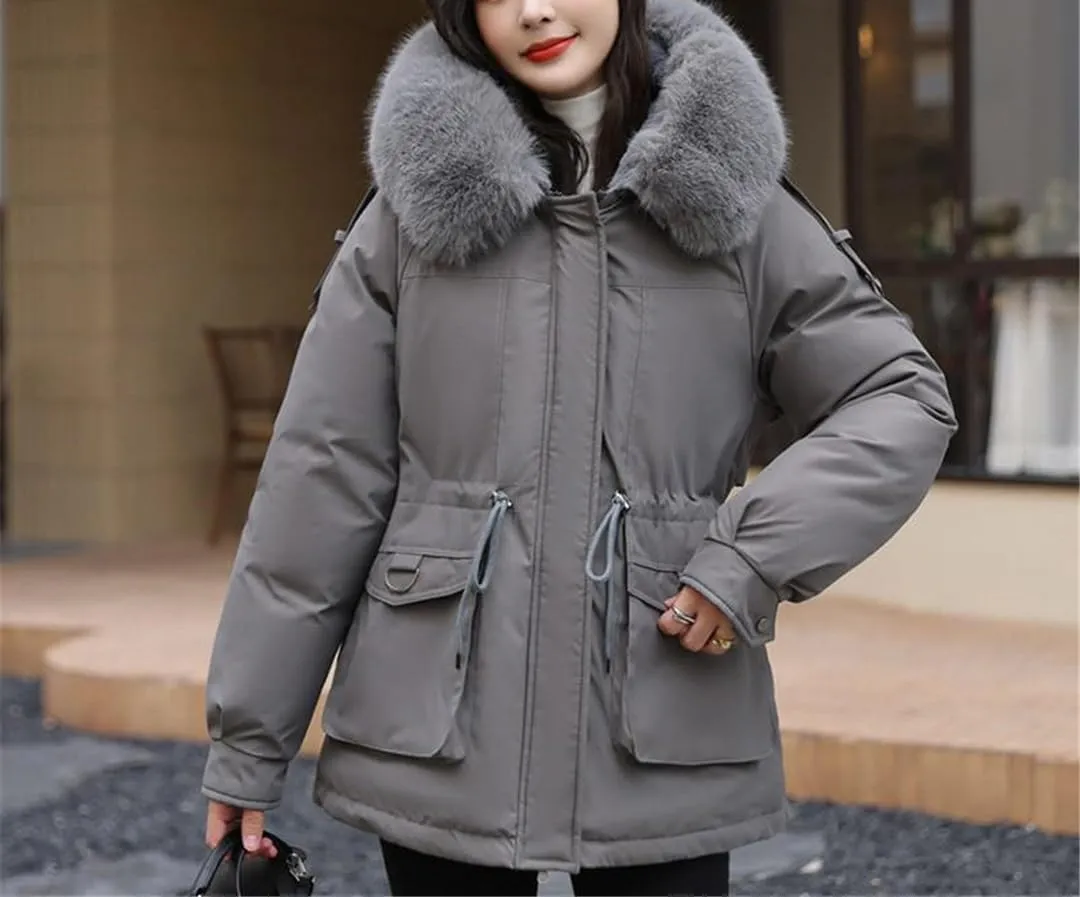Fjnbbiot Autumn Winter Parkas Thick Cotton Padded Short Coat Female Hooded Zipper Loose Warm Jacket
