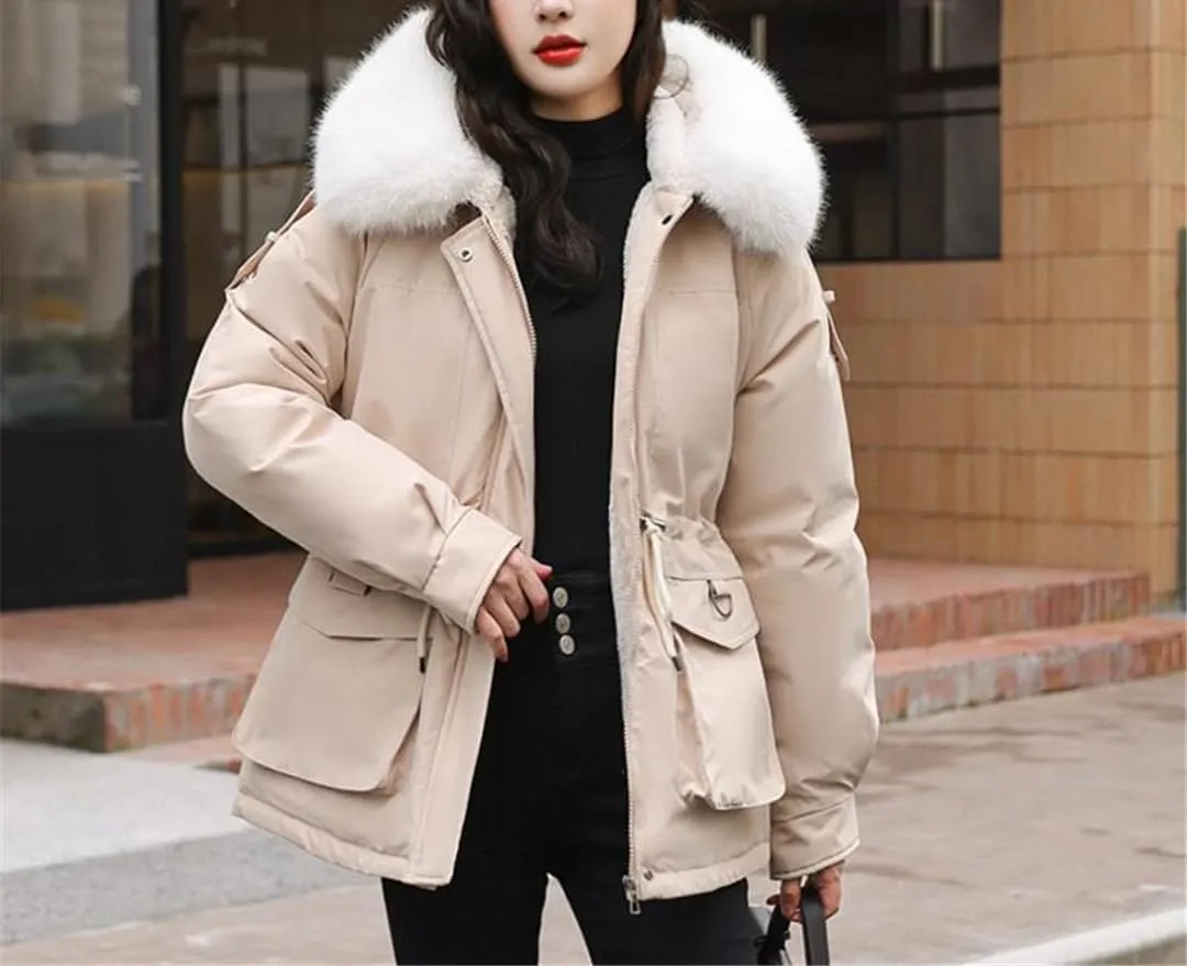 Fjnbbiot Autumn Winter Parkas Thick Cotton Padded Short Coat Female Hooded Zipper Loose Warm Jacket