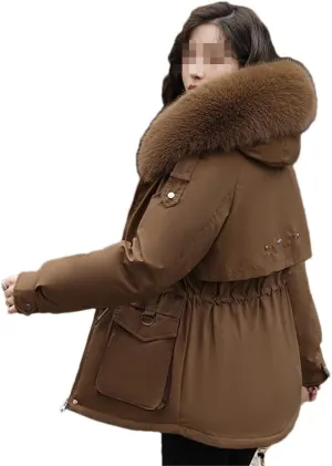 Fjnbbiot Autumn Winter Parkas Thick Cotton Padded Short Coat Female Hooded Zipper Loose Warm Jacket