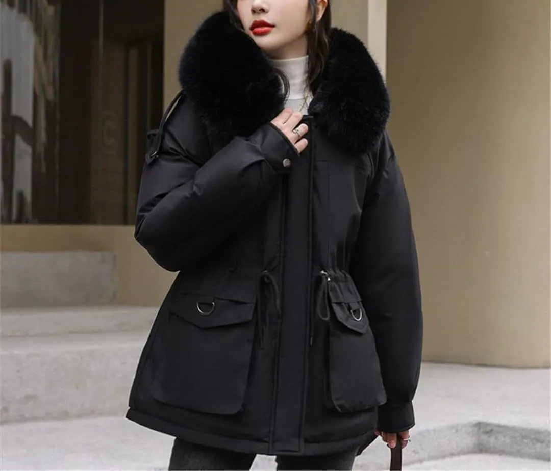 Fjnbbiot Autumn Winter Parkas Thick Cotton Padded Short Coat Female Hooded Zipper Loose Warm Jacket